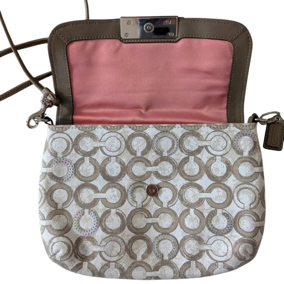 Coach Kristin Op Art Sequin Crossbody Bag Mushroom Taupe White Small Women's OS - Picture 9 of 14